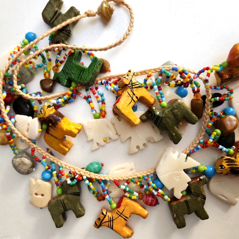 Vintage Native American Handmade Fetish Endangered Animals, All Natural Beads
